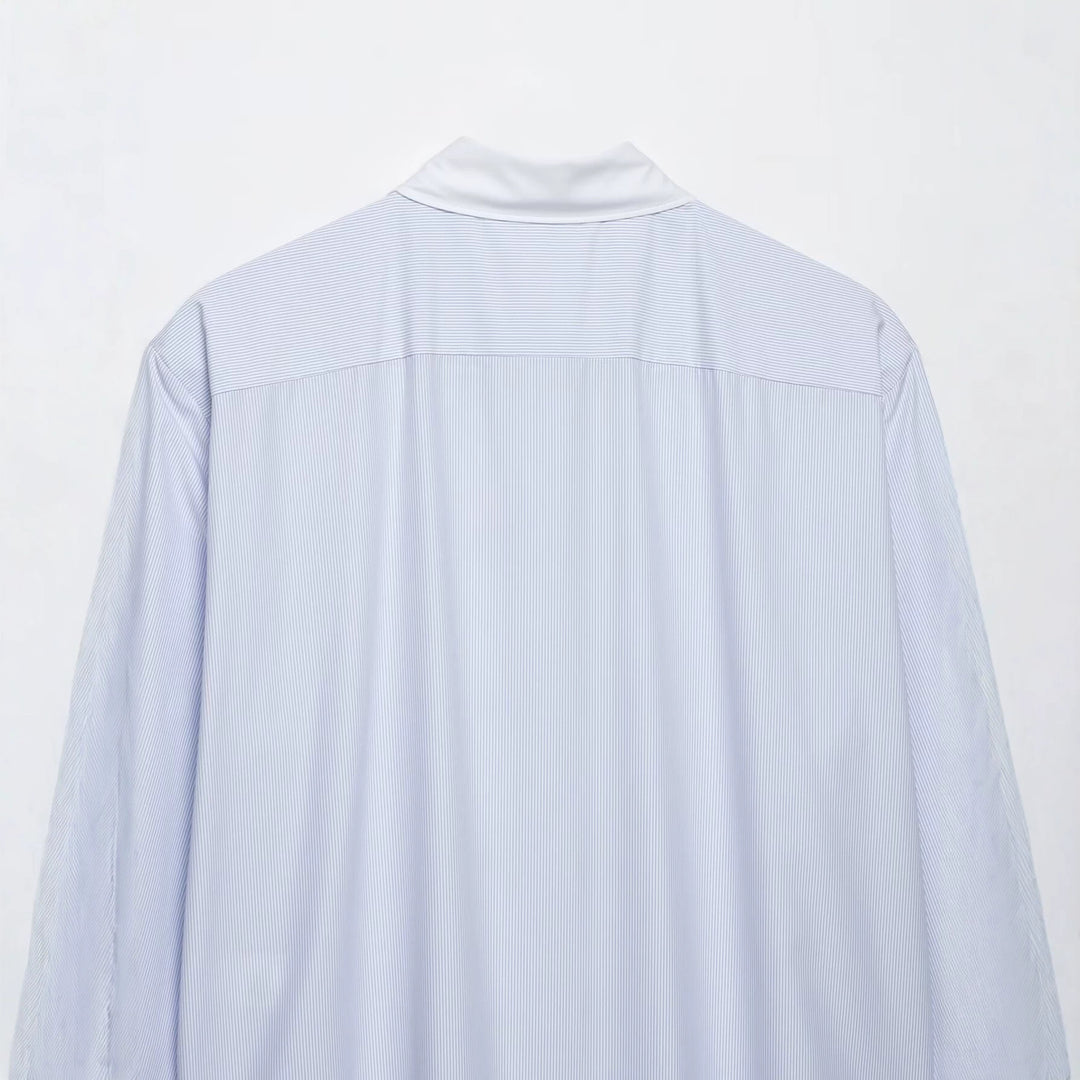 Damen Oversized Hemdbluse mit Kontrastkragen und dekorativen Knotenverschlüssen Shop Nory