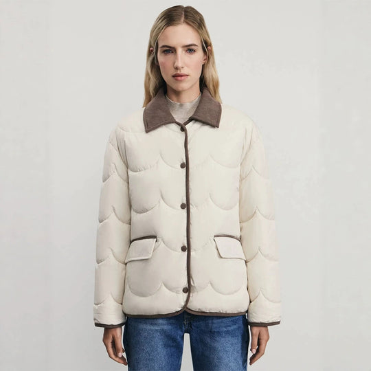 Damen gesteppte Kurzjacke mit Wellensteppung und Cordkragen Shop Nory