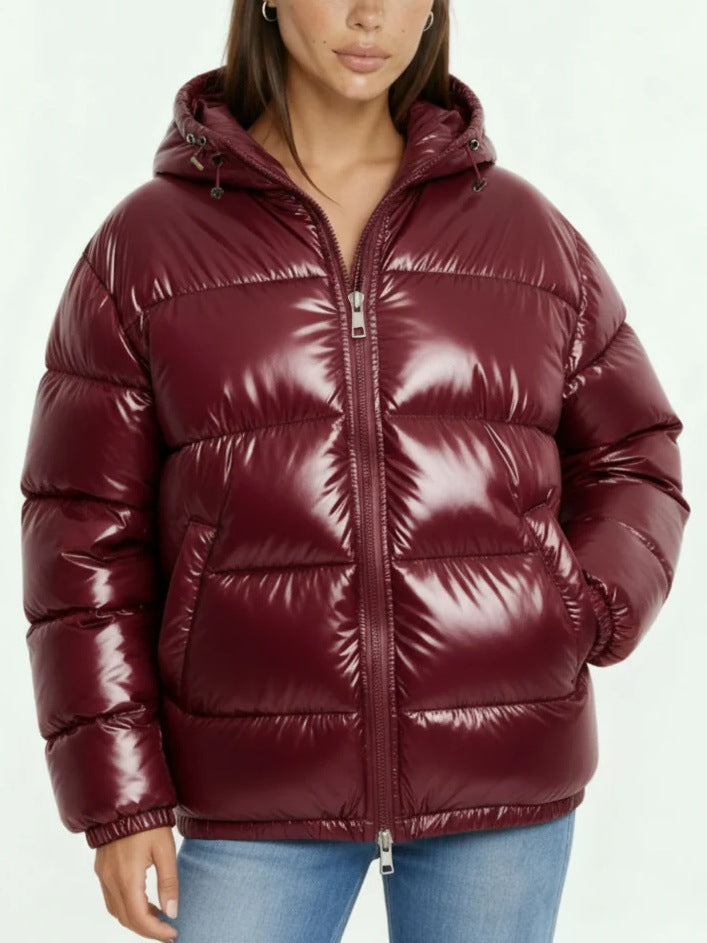 Damen Hochglanz Steppjacke mit Kapuze