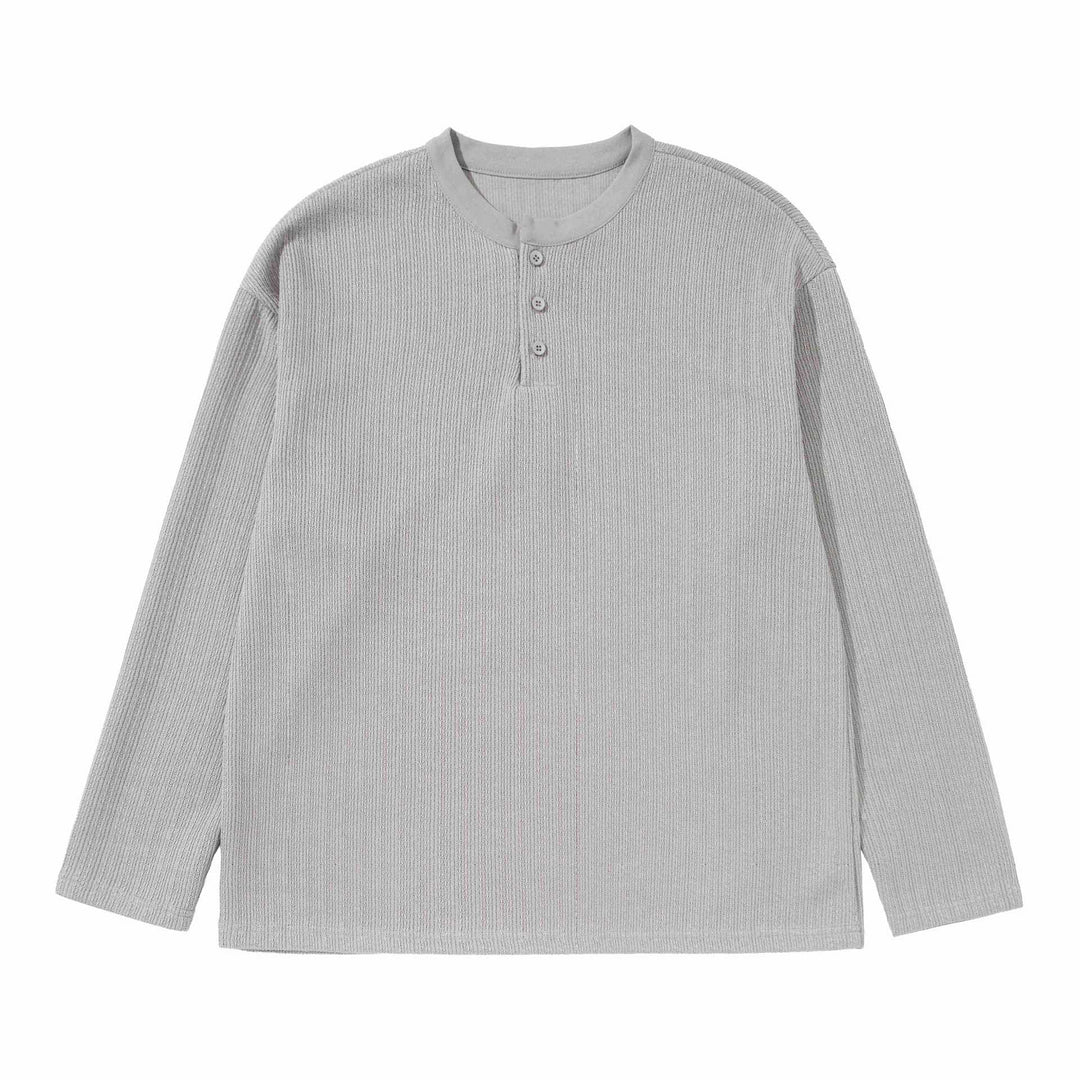 Unisex Strukturierter Waffel-Henleyshirt mit geradem Saum und Oversize-Silhouette Shop Nory