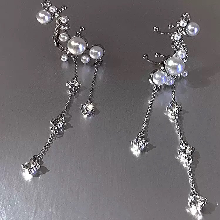 Damen Elegante und kunstvolle Ohrringe mit Perlen und Kristallen Shop Nory