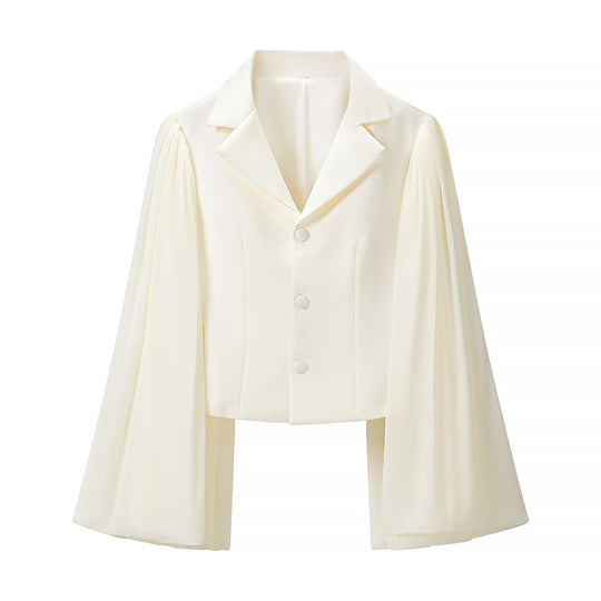 Damen Zweiteiliges Ensemble aus kurzem Blazer mit dramatischen Glockenärmeln und plissierter Palazzo-Hose Shop Nory