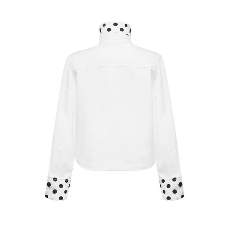 Damen Kurze Double-Breasted Jacke mit Stehkragen und Polka‑Dot-Futter Shop Nory