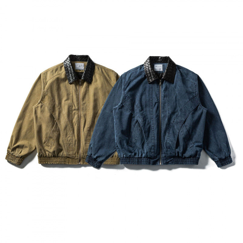 Herren Kastige Denim-Blousonjacke mit gesteppter Lederkragen und Elastikbund Shop Nory
