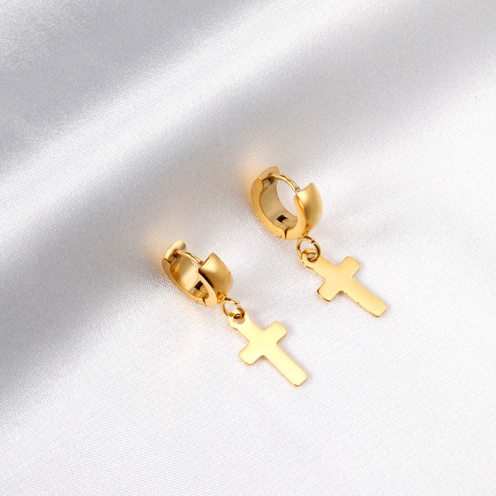 Damen Hängende Kreuz Ohrringe aus edelstahl mit goldplattierter Oberfläche Shop Nory