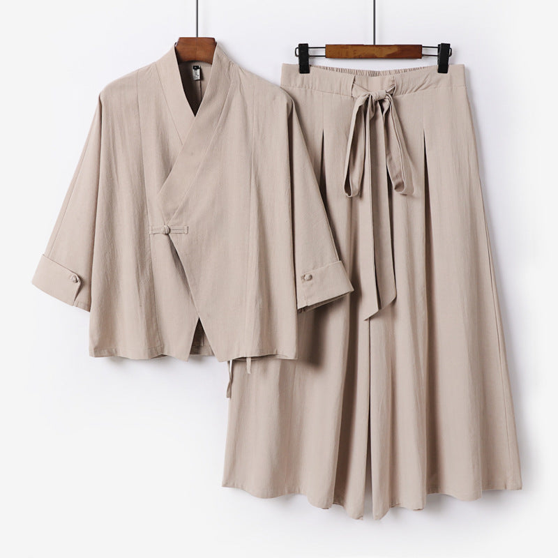 Damen Leichtes Kimono-Loungewear-Set mit V-Ausschnitt dreiviertelärmeln und weiten Palazzo-Hosen Shop Nory