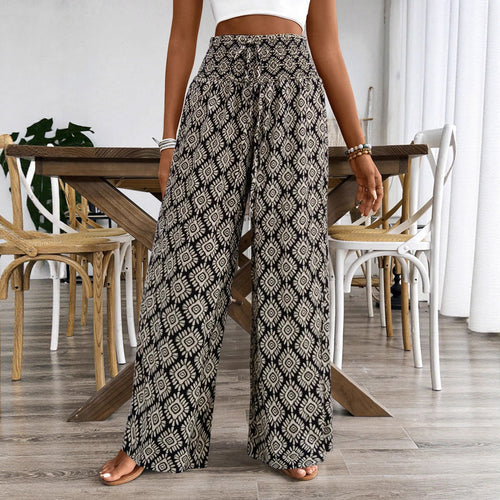 Damen Palazzo‑Hose mit hoher Smock‑Taille und Ethno‑Print Shop Nory