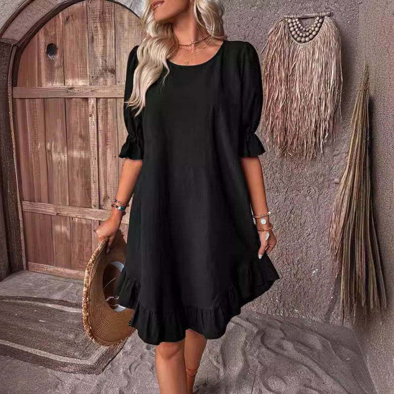 Damen Sommerliches Freizeitkleid mit Rüschendetails und lockerem Schnitt
