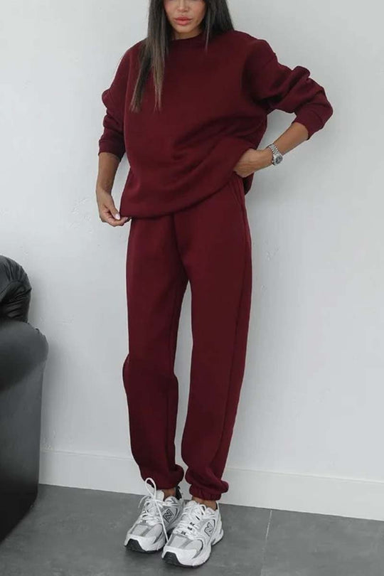 Damen nan minimalistisches Cozy-Set aus schwerer French‑Terry mit weitem Rundhals-Pullover und gerader Jogginghose Shop Nory
