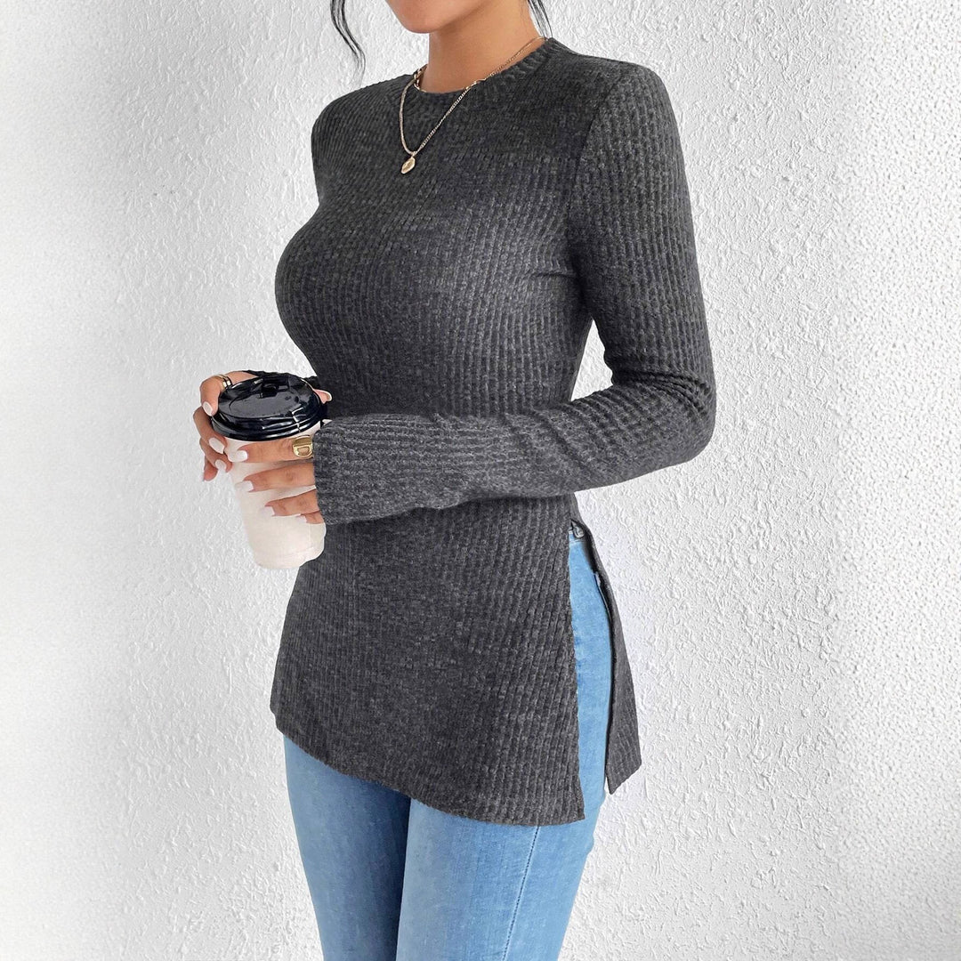 Damen Rippstrick-Langarmshirt mit Seitenschlitz und figurbetontem Schnitt Shop Nory