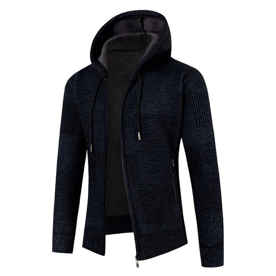 Herren Strukturierter Strick-Zip-Hoodie mit gefütterter Kapuze und grafischem Patchmuster Shop Nory