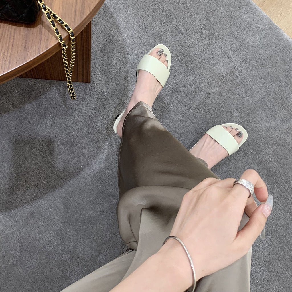 Damen elegante Slides mit breitem Satin-Riemen und komfortablem Fußbett