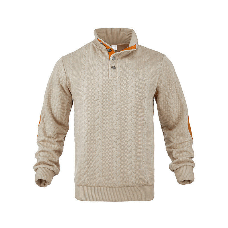 Herren Kabelstrick-Pullover mit Stehkragen, Knopfleiste & Ellbogenpatches Shop Nory