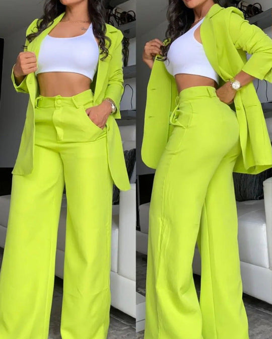 Damen Zweiteiliges Business-Anzug-Set mit weitem Bein und taillierter Jacke