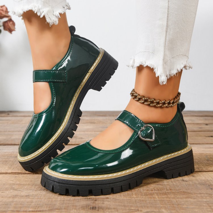 Damen Riemchen‑Slipper im Mary‑Jane‑Stil mit grober Profilsohle und Herzschließe Shop Nory