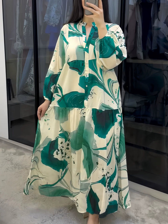 Damen Fließendes Maxikleid mit Stufenrock, überschnittenen Ballonärmeln und Stehkragen Shop Nory