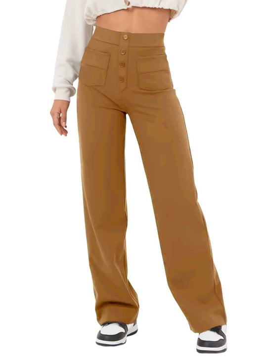 Damen Hochtaillierte weite Hose mit Knopfleiste und aufgesetzten Taschen Shop Nory