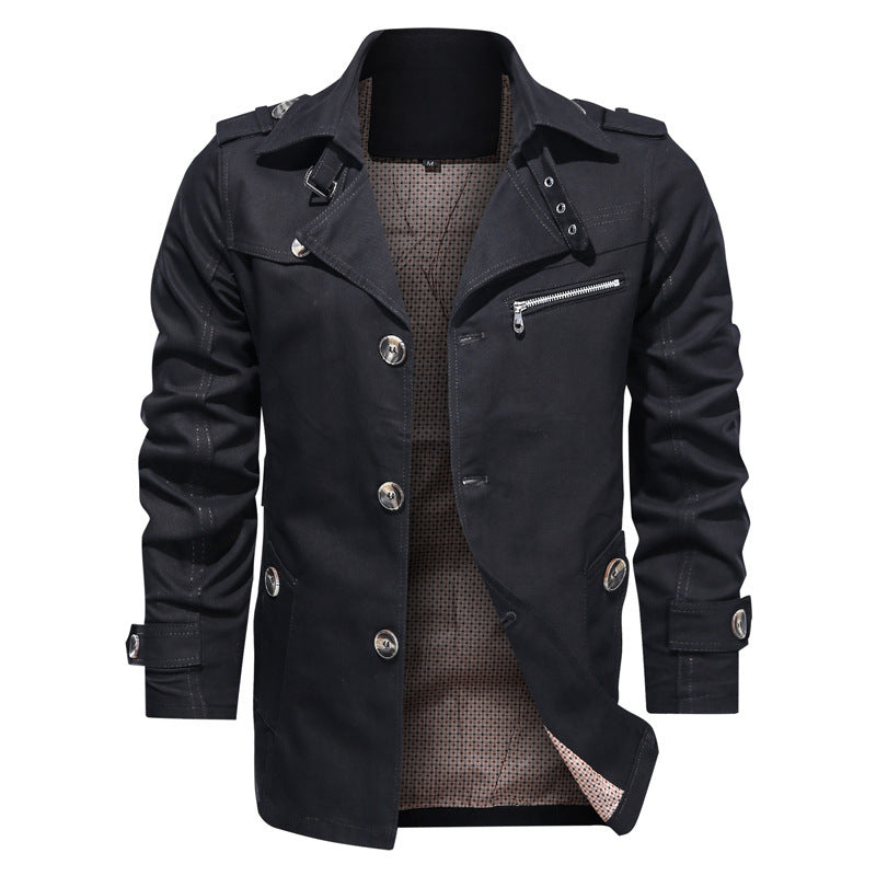 Herren Kurzer Trenchcoat im Utility-Fieldstil mit Stehkragen und Reißverschluss-Brusttasche Shop Nory
