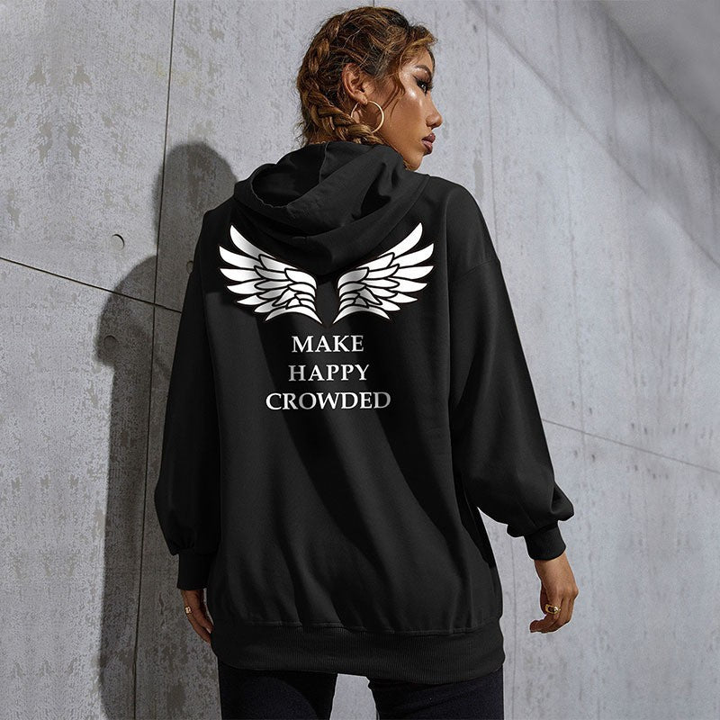 Damen Lässiger Oversize-Kapuzenpullover mit Statement-Print, Kängurutasche und Rippbündchen Shop Nory