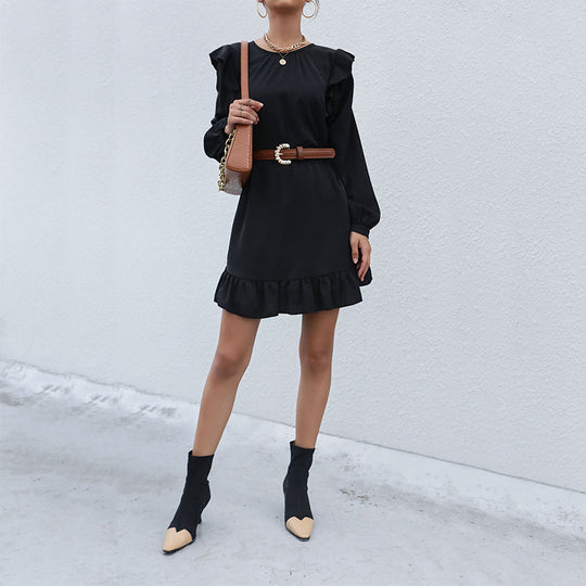 Damen A‑Linien Minikleid mit Volant‑Schultern und Rüschen-Saum Shop Nory
