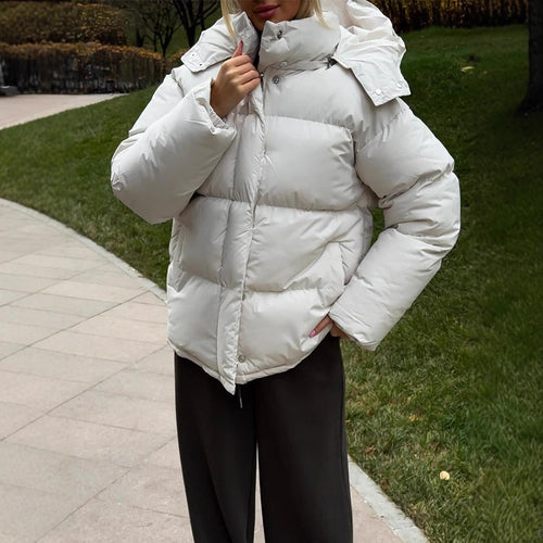 Damen Kurze winddichte Stepp‑Pufferjacke mit abnehmbarer Kapuze und hohem Stehkragen Shop Nory