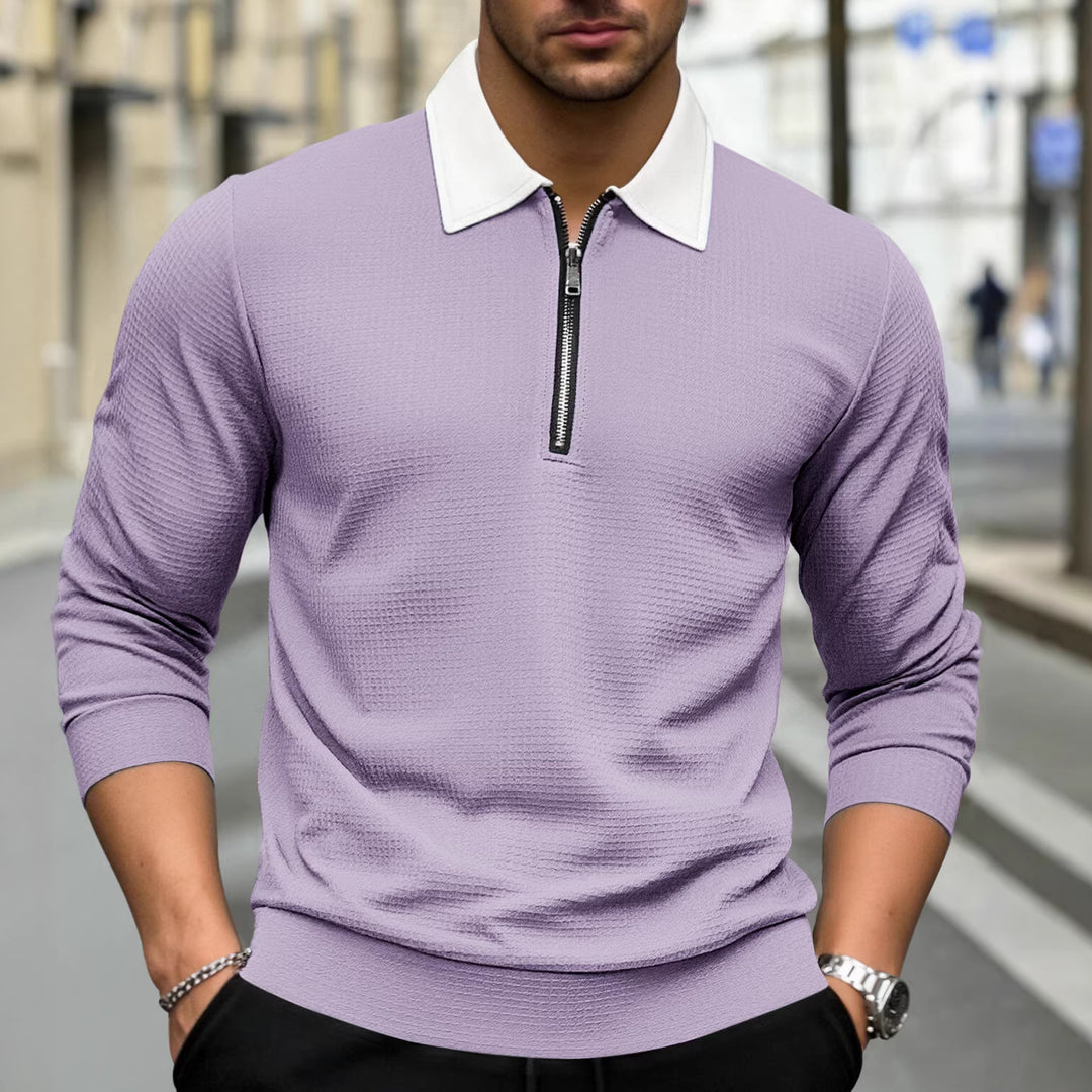Herren Elegantes Waffelstruktur-Poloshirt mit Halbzip und Kontrastkragen Shop Nory