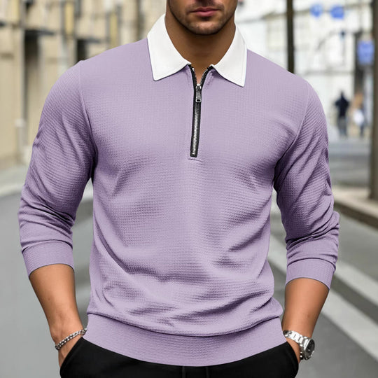 Herren Elegantes Waffelstruktur-Poloshirt mit Halbzip und Kontrastkragen Shop Nory
