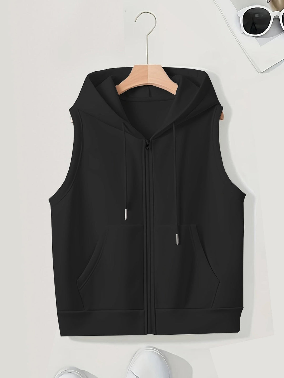 Damen sportliche Kapuzenweste mit Reißverschluss und praktischen Taschen