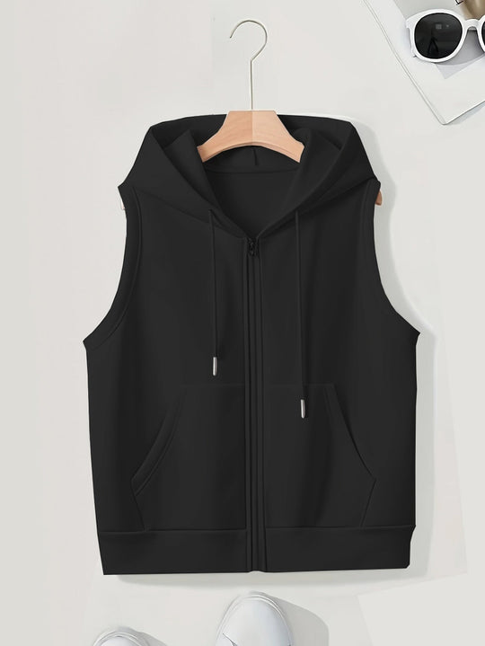 Damen sportliche Kapuzenweste mit Reißverschluss und praktischen Taschen