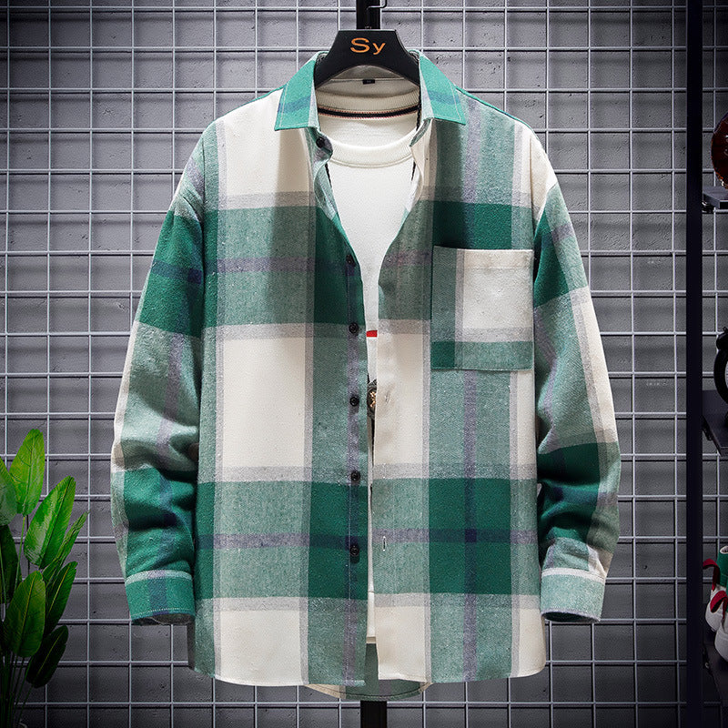 Herren karierte Flanell-Hemdjacke im Oversize-Schnitt mit aufgesetzter Brusttasche Shop Nory