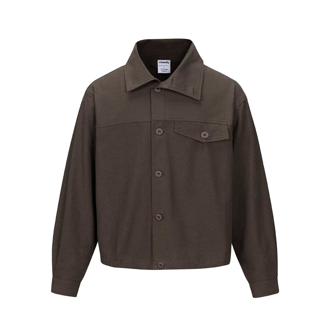 Unisex Kurz geschnittene Boxy-Hemdjacke mit durchgehender Knopfleiste und Pattentasche Shop Nory