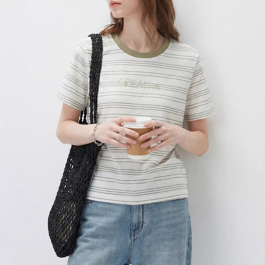 Damen Modernes Streifen-Shirt mit Rundhalsausschnitt Shop Nory