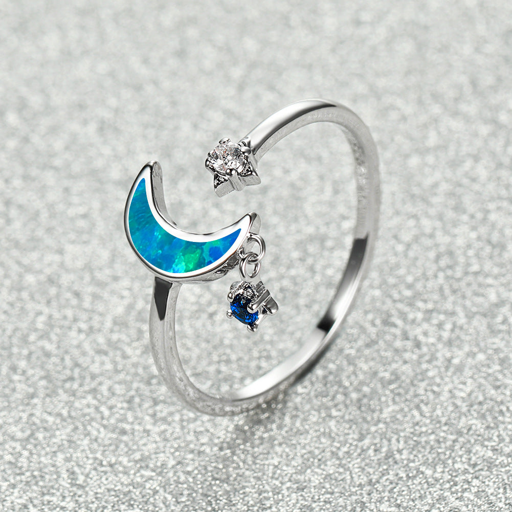 Damen Ring mit schimmerndem Mond und funkelnden Sternen Shop Nory
