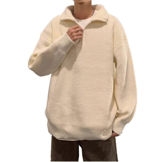 Herren Weicher Oversize-Rippenstrick-Pullover mit verdecktem Halbzip und Polokragen Shop Nory