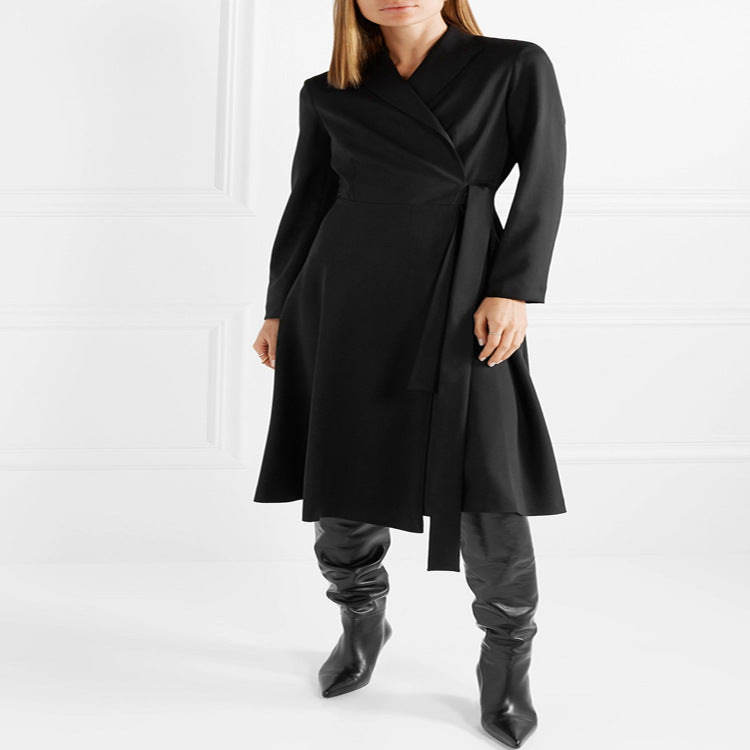Damen Wickel‑Midikleid‑Mantel im Tailoring mit Schalkragen und Bindegürtel Shop Nory
