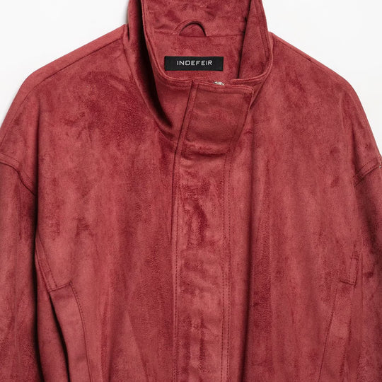 Damen Kimonoinspirierte Veloursjacke mit Bindegürtel und hohem Stehkragen Shop Nory