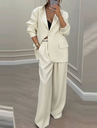Damen elegantes Zweiteiler-Set mit oversized Blazer und weiter Hose