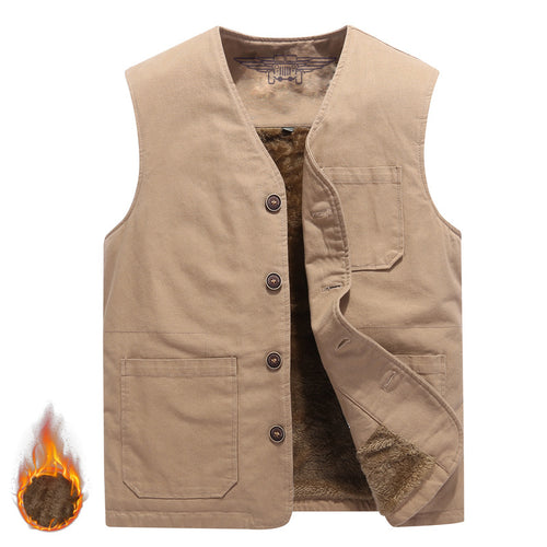 Herren Robuste Thermo-Canvas‑Weste mit wärmendem Teddyfutter und Knopfverschluss Shop Nory
