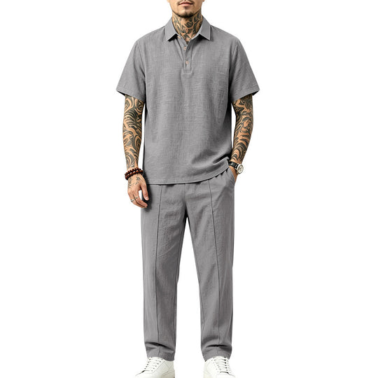 Herren Leichtes Leinenoptik-Loungewear-Set mit Polokragen und Bundfalten Shop Nory