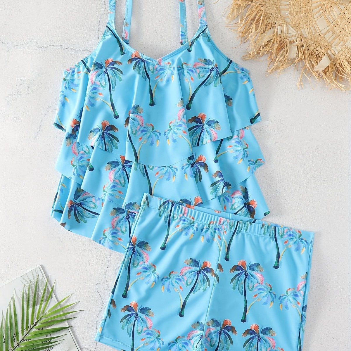 Damen Rüschen-Bikini-Top mit Shorts
