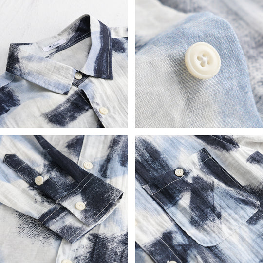 Herren Langarm-Hemdjacke mit abstraktem Pinselprint und feiner Crinkle‑Struktur Shop Nory