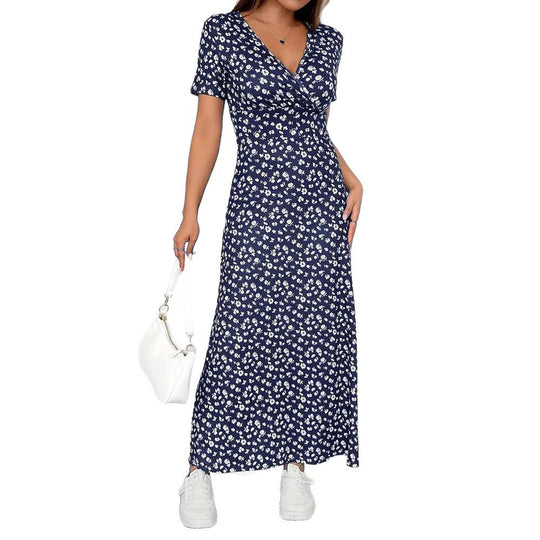 Damen Maxikleid mit floralem Wickeldesign und praktischen Seitentaschen
