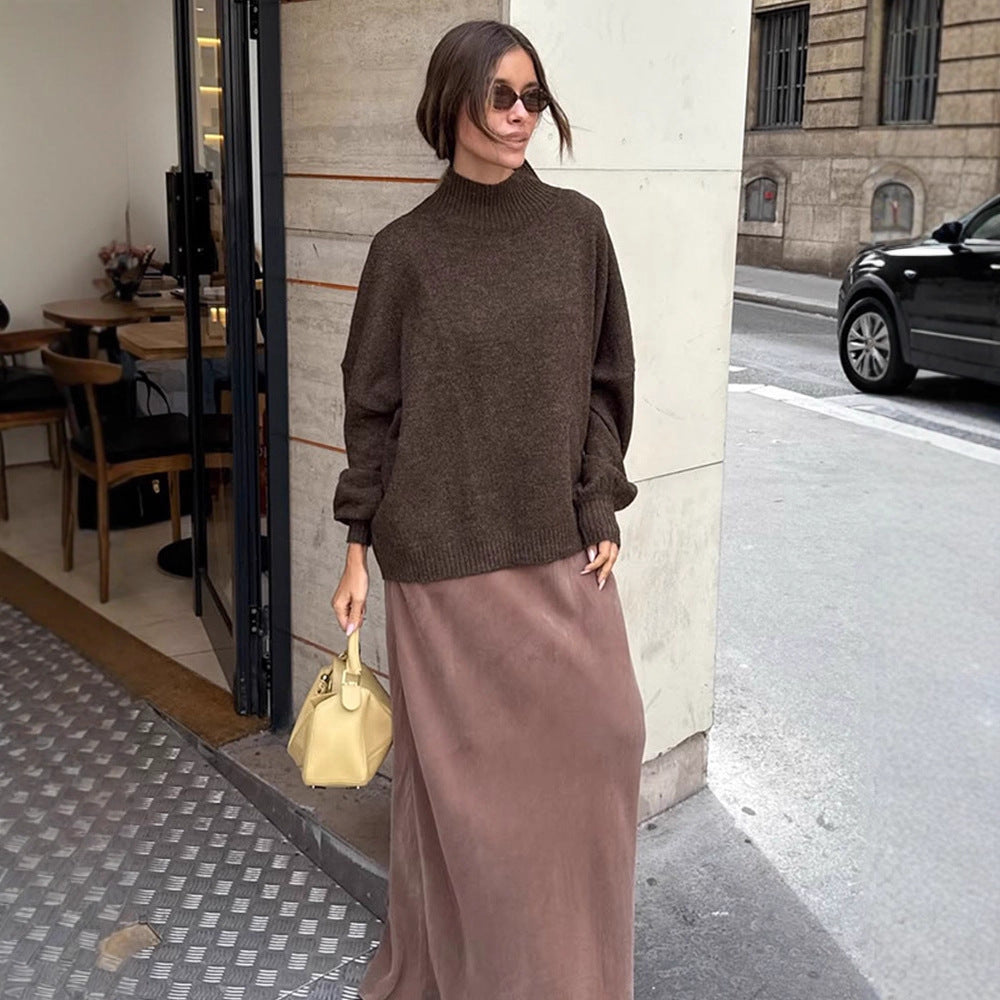 Damen Oversized Rollkragenpullover aus feinem Strick mit Ballonärmeln Shop Nory