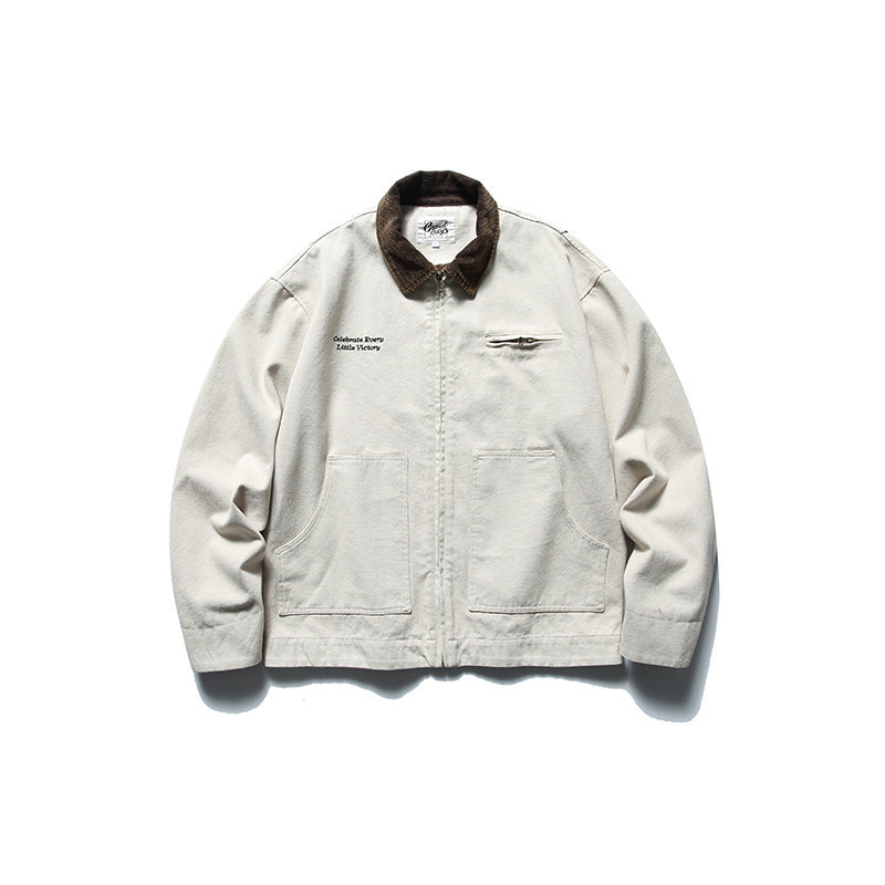 Herren Boxy-Worker-Jacke aus gewaschenem Canvas mit Cordkragen und Reißverschluss Shop Nory