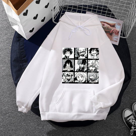 Unisex nan Kapuzenpullover mit quadratischer Manga-Charakter-Collage, leicht oversizeder Schnitt und Kängurutasche Shop Nory