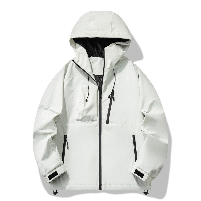 Herren wasserabweisende Outdoor-Jacke mit verstellbarer Kapuze und funktionalen Reißverschlusstaschen