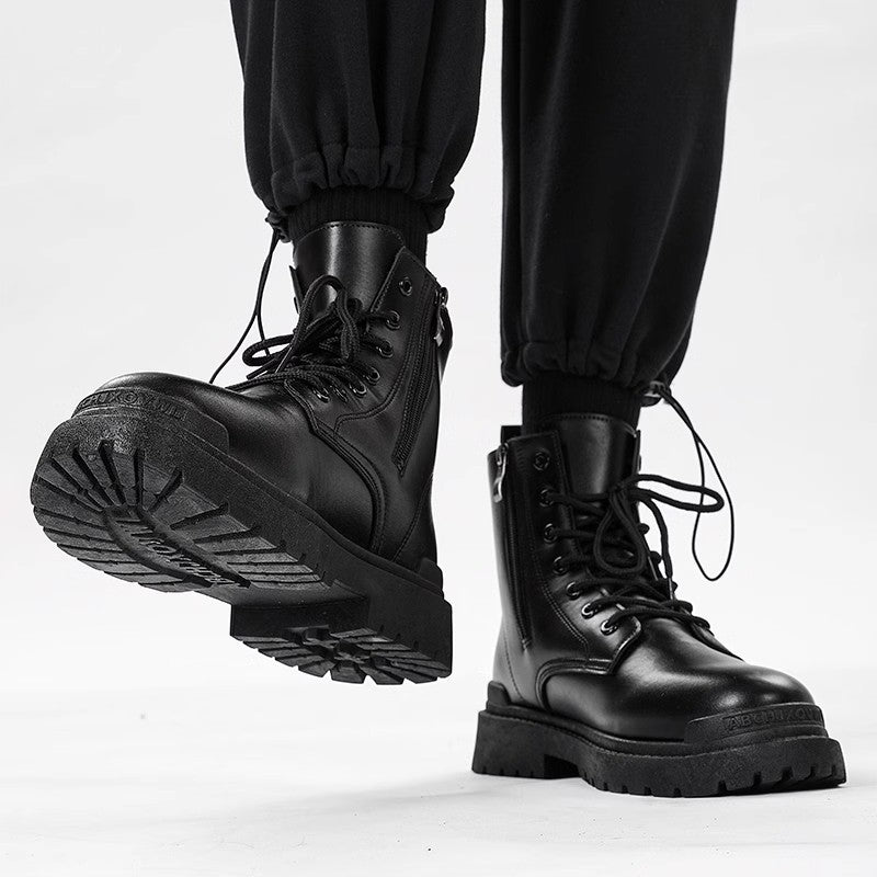 Damen Chunky Combat-Stiefel mit Reißverschluss, profilierter Gummisohle und Schnürung Shopy Nory