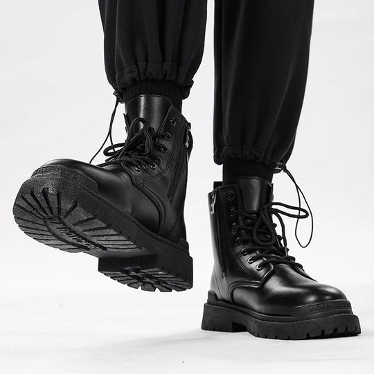 Damen Chunky Combat-Stiefel mit Reißverschluss, profilierter Gummisohle und Schnürung Shopy Nory
