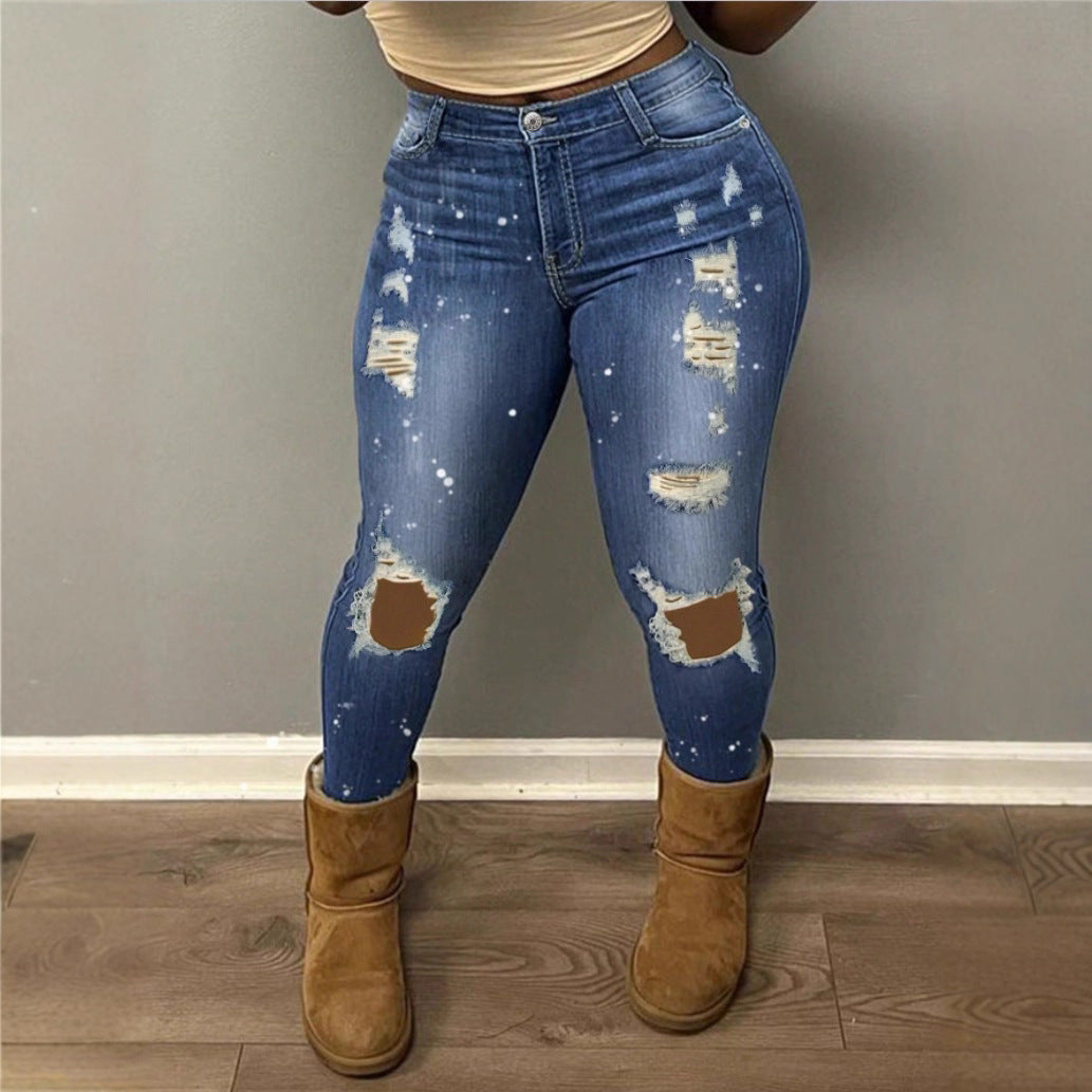Damen Hochtaillierte zerrissene Skinny-Jeans mit Sculpting‑Effekt und Farbklekse Shop Nory
