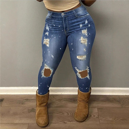 Damen Hochtaillierte zerrissene Skinny-Jeans mit Sculpting‑Effekt und Farbklekse Shop Nory